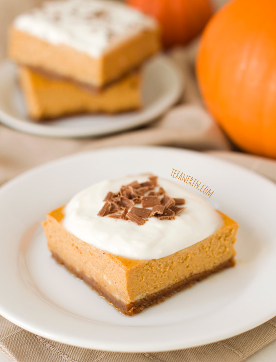 Quick and Easy Lighter Pumpkin Cheesecake Bars | texanerin.com